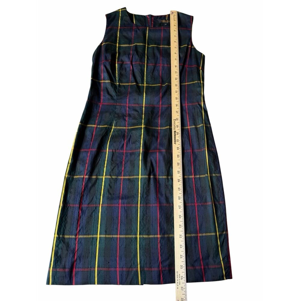 Brooks Brothers Dress Sheath Sleeveless Preppy Plaid Green Silk‎ 8 - Picture 5 of 8